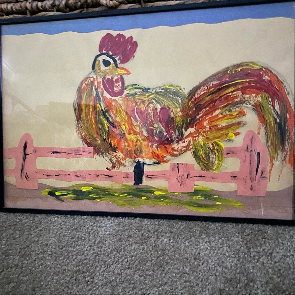 Vintage Folk Art Colorful Rooster Painting $99 - Picture 5 of 6